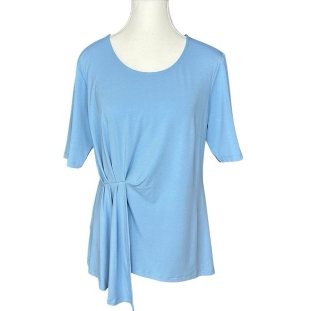 Betabrand Christine Tee Glacier Blue Pleated Front Asymmetrical Top Small NEW